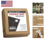 Finished Size 16x20 Feet Tan Canvas Tarp with Rustproof Grommets, Heavy Duty ...