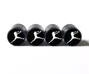 Softball Pitcher (Black and White) Tire Valve Caps - Black Aluminum - Set of 4
