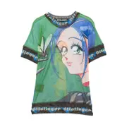 [Ottolinger] Ottolinger Anime-print Mesh Top S BLACK/GREEN