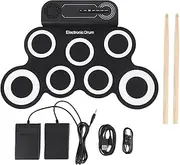 [Generic] Electric Set, Electronic Practice Pad Built in Sound Effects and Speaker, 600mAh Battery Capacity Silicone Roll Up with Wooden Drumsticks, Kids Set for Kids Adults