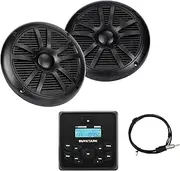 Marine Radio with Speakers Pack, IPx6 Weatherproof Bluetooth Audio Receiver and AM FM Radio, USB, MP3, Aux Input, 2 x 6.5 Inch Black Marine Speakers