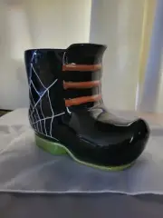 Yankee Candle Black Ceramic Witches Boot Jar Candle Holder spiderweb Design