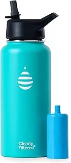 Clearly Filtered 32oz Water Bottle/Targets 220+ Contaminants/Double-Wall Insulated Stainless Steel Filtered Water Bottle BPA/BPS-Free Phthalate-Free Filters Fluoride Lead Chlorine (Teal Blue)