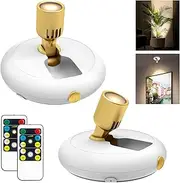 Led Spotlight Battey Powered,Wireless Picture Light for Painting Art Display on Wall with Remote, Indoor Uplight for Tree Plants, Dimmable Puck Light Accent Light for Painting Frame Portrait Gallery
