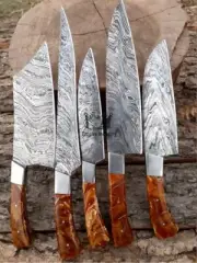 Handmade Damascus Steel Kitchen Knives With Sheath Chef Knife Set Fixed Blade