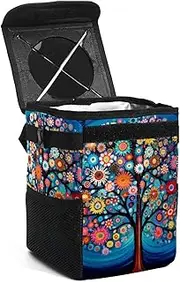 Car Trash Can with Lid,Bag Hanging Storage Pockets Leak-Proof,Portable Garbage Bin,Abstract Colorful Printing Tree