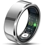 Silver Round 0.77inch Smart Ring with Heart Rate and Sleep Tracking - IP68 Waterproof Fitness Tracker with Step Counter