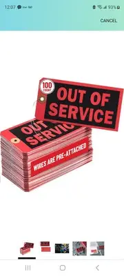 Out of Service Tags with Pre-Attached Wire Hangers, Set of 100 Equipment Repair