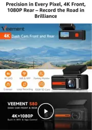 Dash Cam Front and Rear, S80 4k+1080P Dual Dash Camera