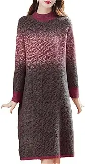 [Generic] Women's Elegant Stand Collar All-Match Gradient Knitted Dress Loose Office Midi Dress