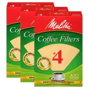 Melitta Natural Brown Paper Cone Coffee Filters #4 Unbleached 100ct (3 Pack)