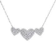 14k White Gold Round Diamond Triple Heart Cluster Pendant Necklace 3/8 Cttw