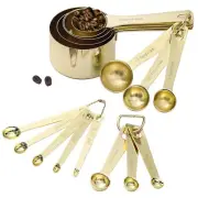 Gold Measuring Cups & Spoons Set of 16, Heavy Duty Stainless Steel Measuring ...