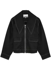 Ganni Collared Nylon Jacket - Black - 12 12
