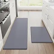 StepRite Kitchen Mats, 2PCS Kitchen Rugs, Cushioned Anti Fatigue Kitchen Mats for Floor, Non-Slip Standing Desk Mat, Waterproof Kitchen Rug Set for Kitchen, Floor, Office, 17.3"x30"+17.3"x47", Grey