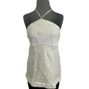 Pink Filosofy Halter Top Womens Size Extra Small Beige Linen Ansenuza Blouse