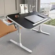 USB Laptop Desk for Bed Foldable Table with Storage Drawer and Bookshelf Height Adjustable Rotatable Overbed Table
