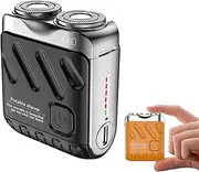 Portable Rotary Dual Ring Electric Shaver - Waterproof Magnetic Blade, Mini Small Steel Cannon Rotary Dual Ring Men's Electric Shavers - USB Rechargeable One-Button for Business Trip (C-Black)