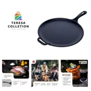 12-Inch Cast Iron Comal Pizza Pan with a Long Handle and a Loop Handle, Prese...