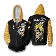 Anime Demon Slayer Zenitsu Printed Hoodie Cosplay Sweatshirt Zipper Jacket Coat
