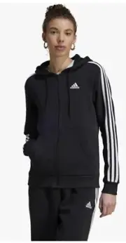 Adidas Women’s Essentials 3-Stripes Zip Fleece Hoodie Black Medium Size S