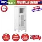 Bathroom Cabinet Floor Cupboard Slim Laundry Storage Rattan Door White