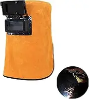 Welding Helmet Mask with Flip Open Lens, Leather Welding Hood Grinding Protective Gear Work Cap Head Face Neck Shield, Flame & Heat Resistant, Dust Resistant, Breathable
