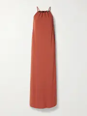 [Eres] Eres - Tiana Bead-embellished Crepe-jersey Maxi Dress - Brick - small small Red