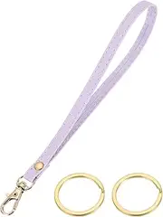 [uxcell] Wristlet Strap PU Leather Keychain Wristlet Lanyard Hand Strap Replacement with 2 Gold Rings, 7 Inch Fit for Wallet Purse Clutch Key (Purple)