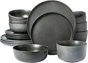 [Gibson Elite] James Street 16 Piece Stoneware Matte Reactive Double Bowl Dinnerware Set - Truffle Grey