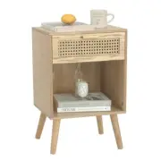 Rattan Side Table, Small Bedside Tables Natural Wood Bottom-natural Walnut