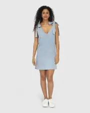 [Belle & Bloom] Burning Love Tie Shoulder Mini Dress - Stonewash