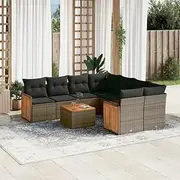 Patio Furniture Sets 9 Piece Garden Sofa Set with Cushions Grey Poly Rattan