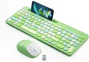 Bluetooth Keyboard and Mouse Wireless, Multi-Device Rechargeable Keyboard and Mouse Combo with Phone Holder (Bluetooth 5.0+3.0+2.4GHz) Quiet Ergonomic Compatible with Mac/Windows/iOS/Android (Green)