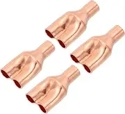 uxcell 1/4" x 1/4" x 1/4" ID Tee Tee Y Type Copper Fitting, 4 Pcs Welding Joint Split Union Intersection for HVAC, Air Conditioning Refrigeration System