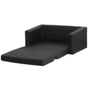 Kids Convertible Sofa 2 Seater Black PU Leather Children Couch Lounger