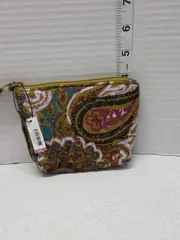 Vera Bradley Essential Zip Top Make Up Pouch Coin Card Bag Olive Paisley NWT