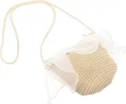[LIFKOME] Princess Straw Beach Bag Little Girls Purse for Boys and Girls Woven Handbag Mermaids Crossbody Purse Straw Tote Bag Woven Tote