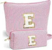 Fohufo Travel Makeup Bag Set - Initial Travel Toiletry Bag, Portable Make up Cosmetic Bag | Travel Essentials Travel Makeup Bag | Cute Pink/Purple/Blue Stuff Gifts for Women Mom Daughter Teacher, Pink