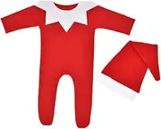 [Abaodam] 1Set Newborn Xmas Outfit Christmas Photography Prop with Footed Bodysuit Long Tail Hat Collar for Photo Shoots Special Occasions
