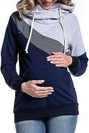 [Sexyshine] Womens Breastfeeding Maternity Nursing Hoodie Sweatshirt Long Sleeve Patchwork Zipper Pullover Top