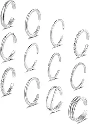 [Tornito] 12Pcs 18K Gold Filled Toe Rings Minimalist Thin Wire Cubic Zirconia Summer Beach Toe Rings Open Adjustable Foot Jewelry for Women Silver Gold Tone