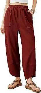 [Tomosc] Harem Pants for Women 2024 Casual Summer Elastic Waisted Palazzo Baggy Wide Leg Pants with Pockets