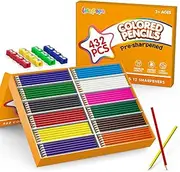 Letapapa 432 Count Colored Pencils for Kids, Pre-sharpened Colored Pencils Bulk in 12 Bright Colors, Color Pencil for Classroom With 12 Sharpeners