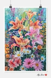 Colorful Lilies and Daisies 2 - Chart Counted Cross Stitch Patterns Needleworks