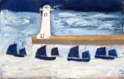 Four Luggers and a Lighthouse : Alfred Wallis : 1938 : Archival Art Print