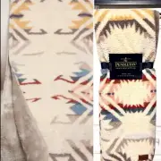Pendleton White Sands Southwest Sherpa Fleece Throw Blanket Cream Blue Red 50x70