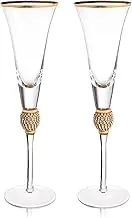 Trinkware Wedding Champagne Flutes - Rhinestone "DIAMOND" Studded Toasting Glasses With Gold Rim - Long Stem, 7oz, 11-inches Tall - Elegant Glassware And Stemware - Set of 2 For Bride And Groom