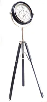 Maritime Antique World Clock On Wooden Tripod Stand Handmade Nautical Clock