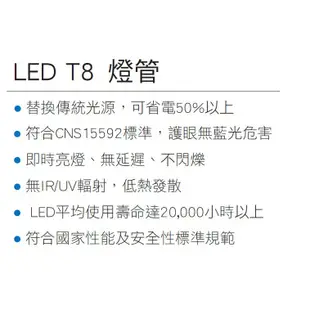 好商量~ 東亞 LED T8 燈管 2尺 10W / 4尺 19W 玻璃燈管 一箱20支 保固一年 另有 舞光 燈管